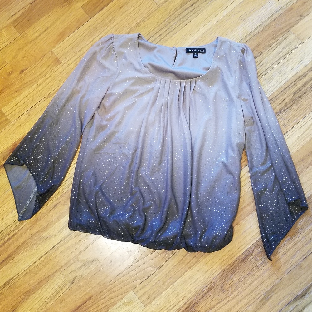 Sara Michelle Long Sleeve Ombre Sparkle Blouse